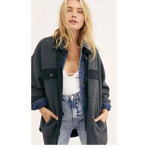 Free People Ruby Jacket Black Washed Black Distressed Oversized Shirt Jacket S